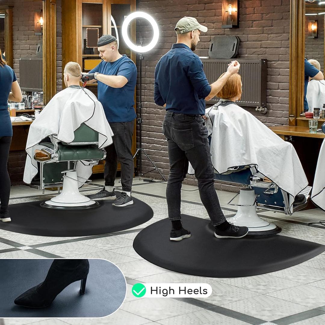 Salon Mat 3x4 Barber Shop Chair Mat Anti-Fatigue Salon Floor Mat - Black Semi Circle Salon mats for Hair Stylist - 1/2" Thick Comfort Salon Standing Mat (3x4x1/2")