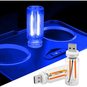 2 x 2 PCS USB LED Car Interior Atmosphere Light, Touch Control Adjustable Brightness, Mini Portable Night Lamp for Bedroom, Camping, Universal Plug-in Dcor (Blue)