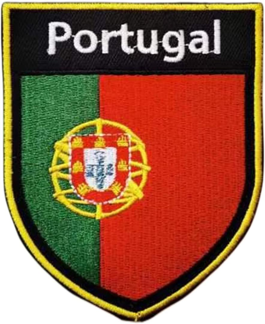 Portugal Flag Shield Patch Iron On Embroidered Applique Tactical National Flags Emblem Badge (1 Pack)