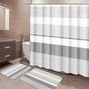 ArtSocket Grey Striped Bathroom Set with Shower Curtain and Bath Rugs and Accessories,Boho Modern Non-Slip Shower Curtain Set,Bathroom Decor 3 Pcs