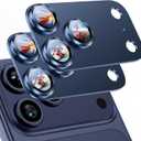 Uyiton Compatible with iPhone 17 Pro Max Camera Lens Protector - [Not Easy to Break][Strong Adsorption][Case-Friendly] Metal Tempered Glass Rear Camera Screen Cover - Deep Blue, 1 Pack