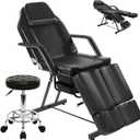 Tattoo Chair for Client, Facial Bed Esthetician Massage Headrest Table with Rolling Stool, Split Legs Design, Professional Beauty Lash Bed for Salon Spa Barber Massage Equipment, Black