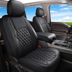 Huidasource Ford Seat Covers, Leather Pickup Seat Cushion Cover Fit for 2015-2025 Ford F150 SuperCrew & 2017-2025 F250 F350 F450 Super Duty Crew Cab XL XLT Lariat King Ranch Platinum(Full Set/Black)