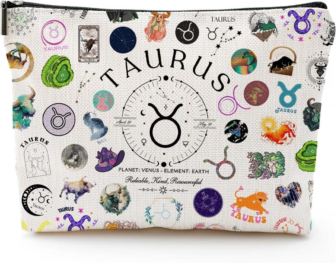 Taurus Gifts for Women, Taurus Zodiac Cosmetics Bag, Travel Makeup Bags, Taurus Birthday Gifts for Women & Astrology Lovers