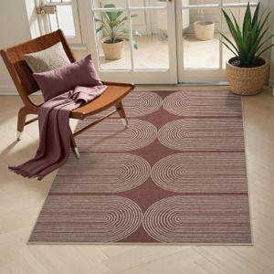 LIVEBOX Modern Rainbow Easy Jute Rug, 3x5 Outdoor Patio Rugs Washable Rugs for Entryway Farmhouse Classroom Office Rug, Non Slip Indoor Door Mat Porch Carpet for Guestroom Decor(3'x5', Brick Red)