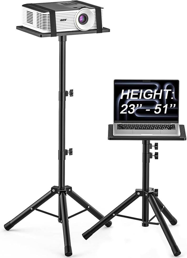 GLEAM Projector Stand Tripod from 23" to 51", Laptop Tripod Stand with Elastic Band, Height Adjustable for Office, Home, Stage, Studio, Multifunctional DJ Rack Stand