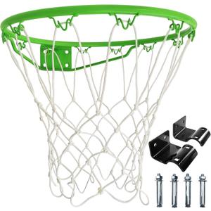 Basketball Rim Replacement for 14 Trampoline, Basketball Hoop Wall Mount, Basketball Ring with 2pcs Connect Hooks Indoor Outdoor, Part# 14 (Green)
