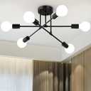 Modern Sputnik Chandelier Ceiling Light Fixtures, 6-Lights 22 Mid Century Industrial Metal Semi Flush Mount for Dining Room, Bedroom, Living Room-Black