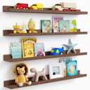 Forbena 36 Inch Picture Ledge Shelf, Floating Nursery Shelves for Wall | Solid Wood Material | Lip Edge | Ideal for Living Room Kids Bedroom Office Photo Frame Display | Walnut Brown | 4 Pack