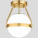 Lakumu Globe Semi Flush Mount Ceiling Light, Mid Century Ceiling Lamp with Milky White Glass Shade, Industrial Brushed Gold Ceiling Light for Living Room Hallway Kitchen Island Dining Room(Bulb Incl.)