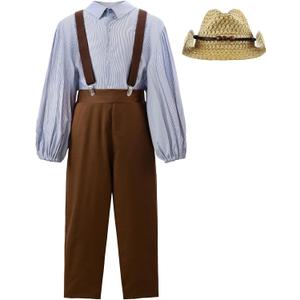 ReliBeauty Boys Pioneer Costume Kids Colonial Costume Boys with Hat (5-6/120, Brown)