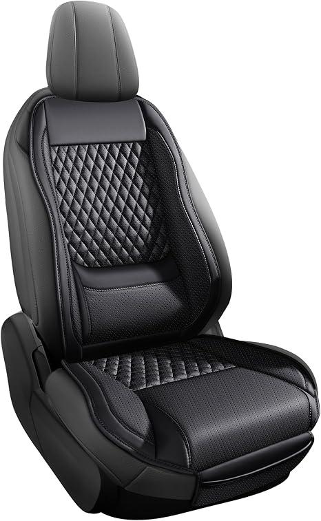 Premium Perforated Napa Leather Car Seat Covers Semi Universal Fit with Lumbar Support, Storage Bag for SUV Sedan Truck (Black, Front Row Single seat)