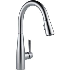 Delta Essa Brushed Nickel Kitchen Faucet with Pull Down Sprayer, Modern Single Hole Kitchen Sink Faucet, Single Handle, Arctic Stainless 9113-AR-DST