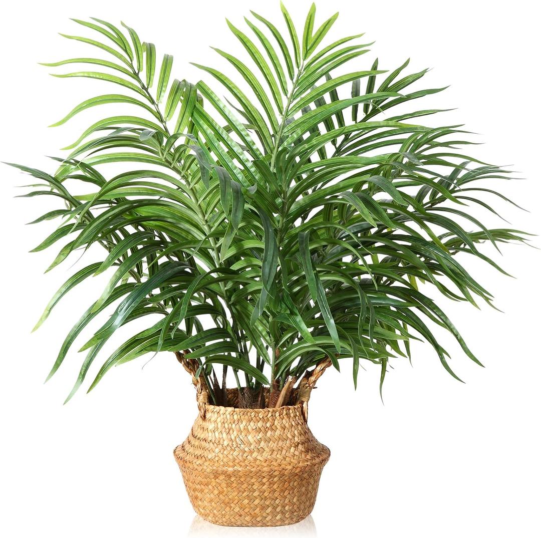 MOSADE Artificial Palm Tree 28Inch Fake Potted Areca Palm Plant with Handmade Seagrass Basket, Perfect Faux Tree Home Dcor for Indoor Outdoor Office Porch Balcony Bedroom Bathroom Gift (2ft 4in)