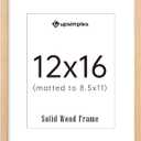 upsimples 12x16 Frame, Natural Solid Wood Picture Frames, Display 8.5x11 with Mat or 12 x 16 Without, Vertical & Horizontal Wall Hanging, 1 Pack, Natural