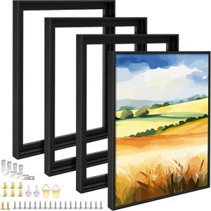 Suzile 4 Pcs Floating Frames for 16 x 20 Canvas, 0.6"-0.9" Deep Painting Prints Wall Photo Picture Panel Floater Frame for Living Room Bedroom Artwork (Black)