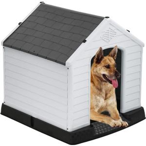 Dog House Indoor Outdoor Durable Ventilate Waterproof Pet Plastic Dog House for Small Medium Large Dogs Insulated Puppy Shelter Kennel Crate with Air Vents and Elevated Floor 72x13x67cm