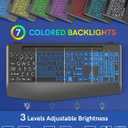 Wireless Keyboard with 7 Colored Backlits, Wrist Rest, Phone Holder, Rechargeable Ergonomic Computer Keyboard with Silent Keys, Full Size Lighted Keyboard for Windows, Mac, PC, Laptop (Large Print)