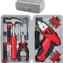 Hi-Spec 19pc 3.6V USB Small Power Screwdriver & Home DIY Tool Kit Set. Cordless & Rechargeable Electric Screwdriver and Compact Hand Tool Box Set,Red