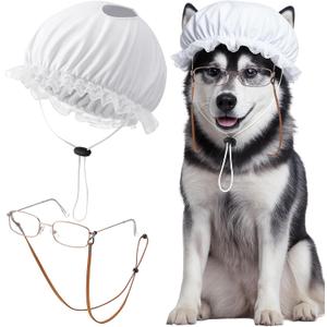 Haysandy 2 Pcs Old Lady Costume for Dog Mop Cap Grandma Glasses with Strap for Halloween Party Cosplay Wolf Granny Costume with Little Red Riding Hood Accessory for Small Medium Large Dogs