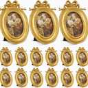Vicenpal 15 Pcs Gold Tiny Picture Frame 2.5 x 3.5 Inch Small Vintage Oval Picture Frames Stylish Vintage Baroque Ornate Antique Resin Oval Table Display for Home Wedding