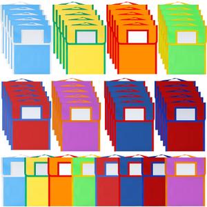 Lincia 32 Pcs Nylon Book Pouch Bags with Stitched Handle and Clear Name Tag Pockets, Book Bags for Kids, Classroom, School, Homework, Protector Store Reading Supplies, 11.8 x 9.8 Inch