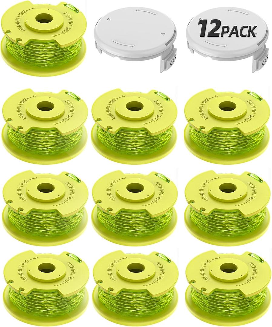 Weed Wacker String Compatible with Ryobi One Plus+ AC80RL3, 0.08'' String Trimmer Refill Line,Weed Eater String Compatible with Ryobi 18V, 24V, 40V Trimmers(10 Replacement Spools, 2 Trimmer Caps)