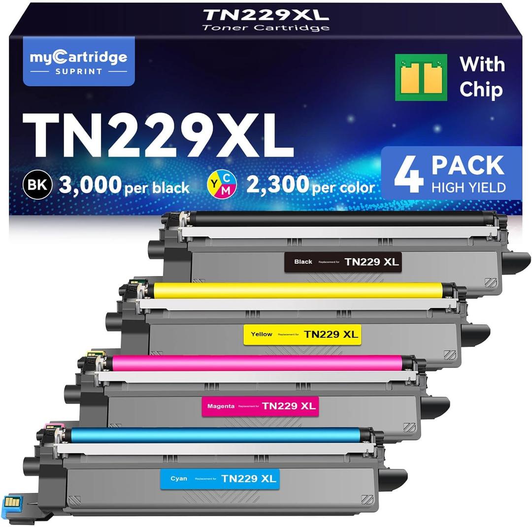 Compatible TN229XL Toner Cartridges Replacement for Brother TN229XL TN229XL TN229 XL use with MFCL3780CDW MFCL3720CDW HLL3220CDW HLL3280CDW HLL3300CDW Printer (BK/C/M/Y4 Pack)