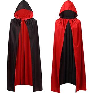 Stand Collar with Hood Reversible Cloak Masquerade Cape Costume, Black and Red (35"/90cm)