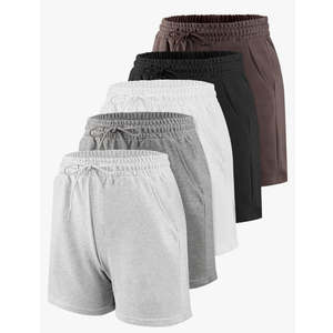 Liloak 4/5 Pack Sweat Shorts for Women with Pockets, Drawstring Cotton Workout Shorts Lounge Casual for Summer Running Shorts M