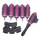 6pcs/set Detachable Handle Hair Roller Brush with Positioning Clips Aluminum Ceramic Barrel Curler Comb for Fine, Thick Hair - Pink