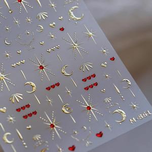 Gold Nail Art Stickers Gold Moon Nail Stickers Heart Star Nail Decals 3D Self Adhesive Golden Nail Art Stickers Decals Heart Nail Art Supplies for Women DIY Manicure Nail Art Decorations