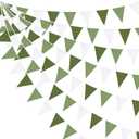 32Ft Olive Green Party Decorations Sage Green Triangle Flag Fabric Banner Pennant Garland Streamers for Birthday Wedding Woodland Baby Shower Jungle Safari Summer Golf Outdoor Party Decor
