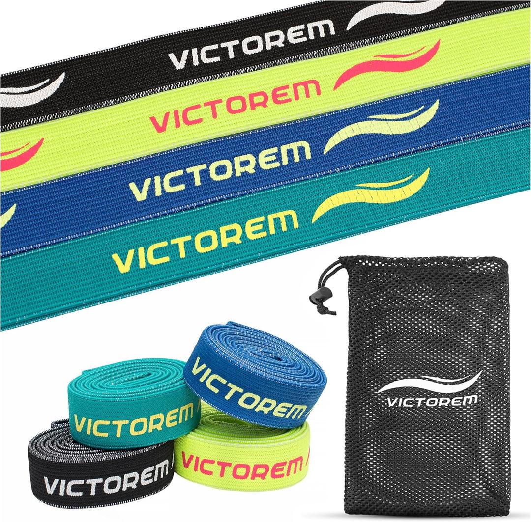 Victorem Pull Up Assistance Bands Set - Set Of 4 Long Fabric Resistance Bands for Home - Sturdy Stretchy Equipment for Home Exercise and Stretching - Perfect for Fitness with Bag and Workout Guide
