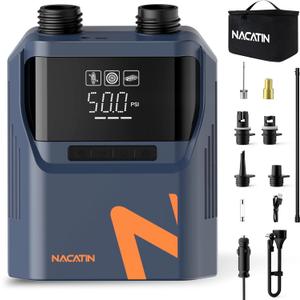 50PSI Electric Paddle Board Pump, 5200mah Dual Stage SUP Pump with 6 Nozzles Auto-Off Inflation/Deflation Air Pump for Inflatable Paddle Boards, Cars,Balls,Bicycles