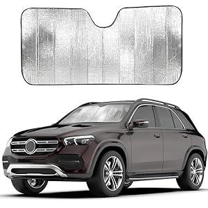 EcoNour Accordion Foldable Windshield Sun Shade | Premium Reflective Sun Visor for SUVs & Pickups Windshields | UV & Heat Reflective Sunshade with Durable Dual-Layer Design | Large (58 x 28)