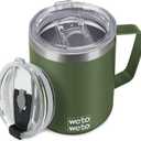 WETOWETO Coffee Mug with Handle, 14oz Insulated Stainless Steel Reusable Coffee Cup, Double Wall Coffee Travel Mug, Powder Coated Olive Green