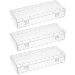 Ptwola 10 pcs Mini Plastic Storage Containers Box with Hinged Lid, 6.1x2.5 Inches Small Rectangle Dustproof Clear Beads Organizer Case for Collecting Craft Small Items Jewelry Business Cards Game Pieces