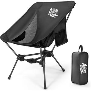 AuroraTrail Ultralight Backpacking Camping Chair  Only 2.7 lb, Supports 330 lb, Compact Folding Outdoor Seat with Carry Bag, 7075 Aluminum Frame for Hiking, Camping & Festivals (Black)