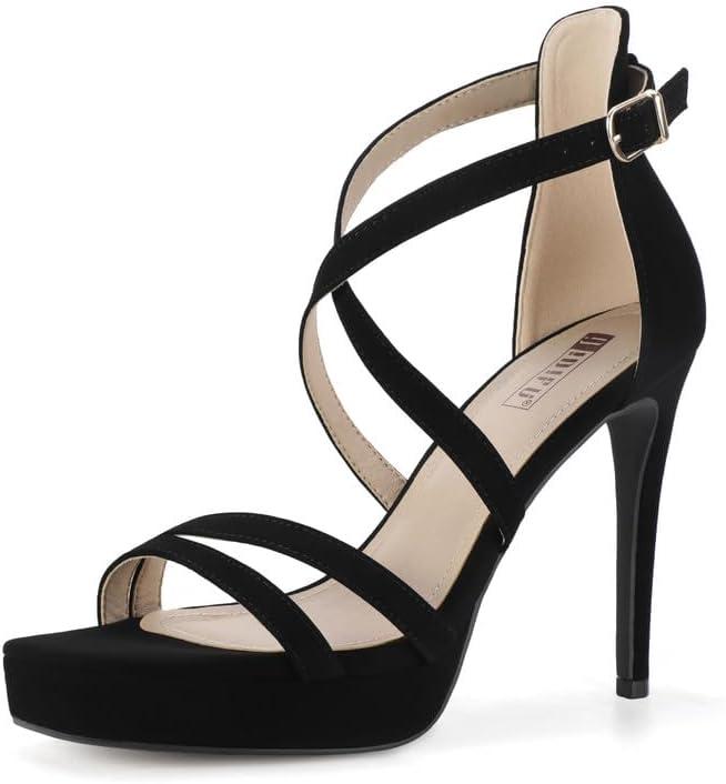 IDIFU IN4 Platform High Heels for Women Strappy Heeled Sandals Square Toe Heels Stiletto Heels Women's Wedding Party Bridal Sexy Dress Shoes Open Toe Heels (6, Black Nubuck)