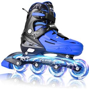 2PM SPORTS Inline Skates for Kids Boys Girls with Light Up Wheels, Adjustable Children's Roller Skates Blades for Toddler Beginner Youth Indoor Outdoor (Blue), Size 11C