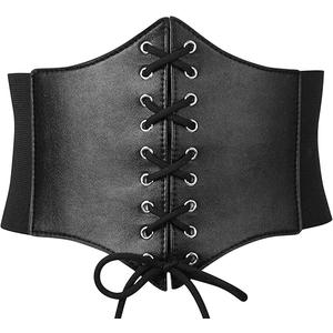 XZQTIVE Black Corset Waist Belt for Women, Wide Elastic Tie Waspie Belt for Dresses Small