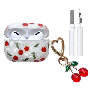 Compatible with AirPods Pro 2 Case, Cute Pretty Aesthetic AirPod Pro 2 Case Cover with Cherry Keychain, Premium TPU Protective Shockproof Case for Women Girl (Cherry, for airpod pro 2nd Gen)