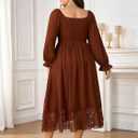2 x SHESTARR Women's Plus Size Maxi Dress Long Sleeve Square Neck Smocked Flowy A-Line Lace Trim Wedding Guest Dresses (XXL)