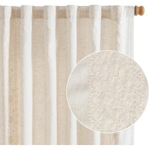 jinchan Boho Lined Linen Curtains for Bedroom Ivory Vintage Floral Farmhouse Curtains 84 Inches Long Linen Blend Drapes for Living Room Embroidered Drapes Rod Pocket Ivory on Beige 2 Panels (50"W x 84"L (Pack of 2))