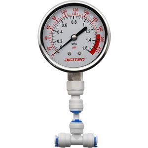 DIGITEN 3/8" Water Pressure Gauge Meter 0-1.6MPa 0-220psi for Reverse Osmosis System Pump