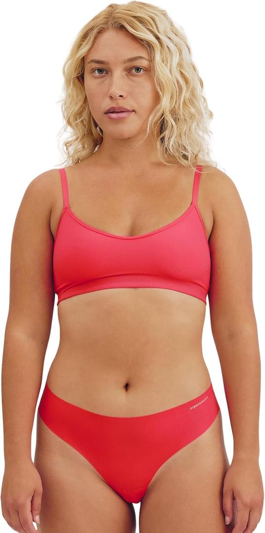 Organic Basics Women's Naked Ribbed Thong Underwear (Pink, XL)