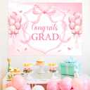 Pink Bow Graduation Party Decorations Backdrop Banner 7 x 5 ft Congrats Grad Background Photo Booth Prop Vinyl Pre-Punched Hole for Girl Class of 2026 Congrats Grad Congratulations Party
