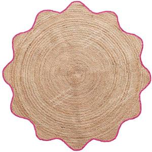 4x4, 5x5, 6x6,feet Natural Jute Scallop Round Rug, Floor Scalloped Edge Rug Braided Boho Eco Large Circular Handmade Area Rugs (CCRD2) (Pink)