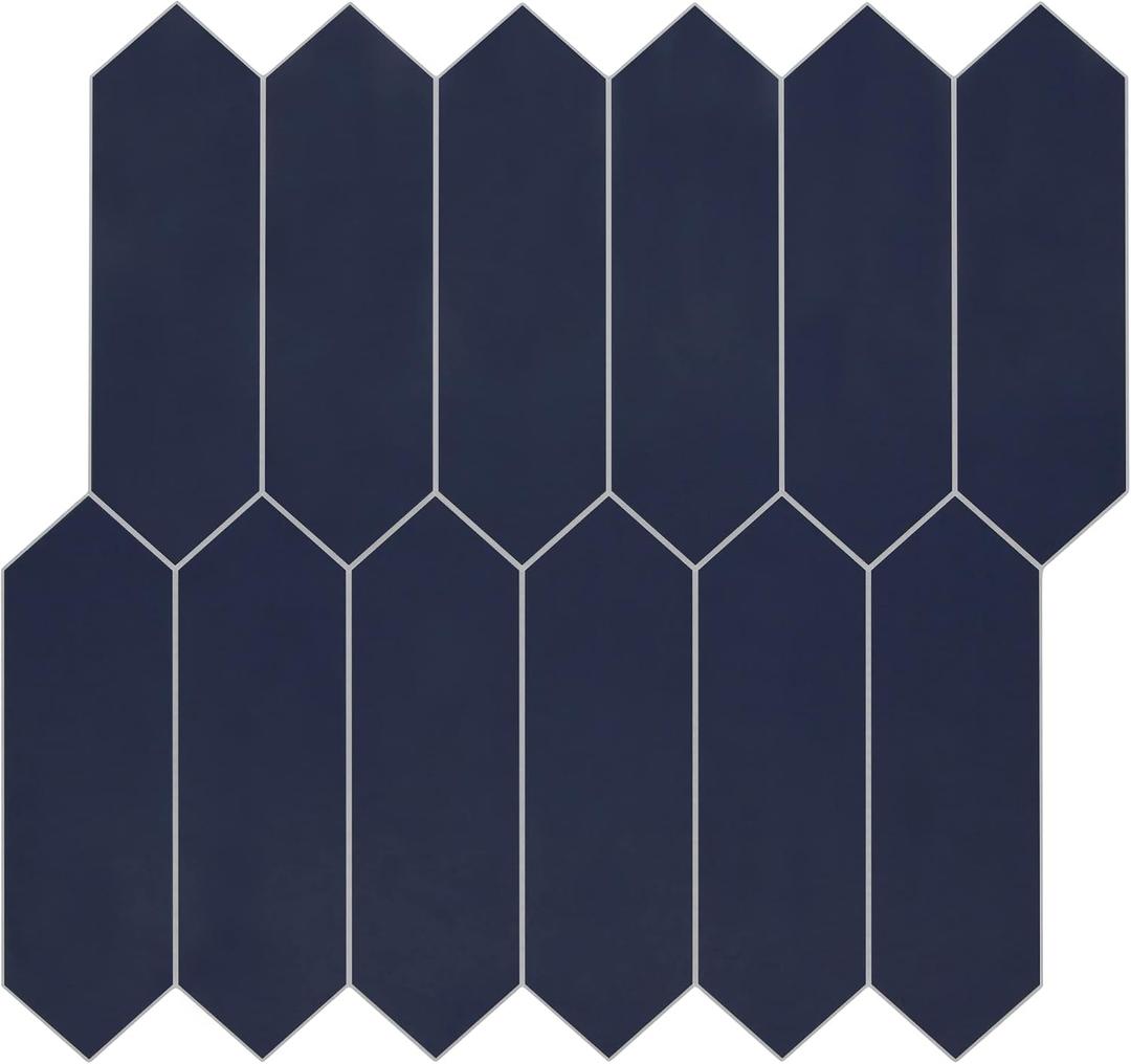 SUNWINGS 10-Sheet Long Hexagon Peel and Stick Backsplash, 12" x 11.22" Picket Navy Blue Stone Composite Self-Adhesive Wall Mosaic Tile for Kitchen Bathroom, 12x11.22x0.12inch